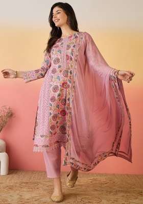 Pink Embroidered Cotton Kurta Set