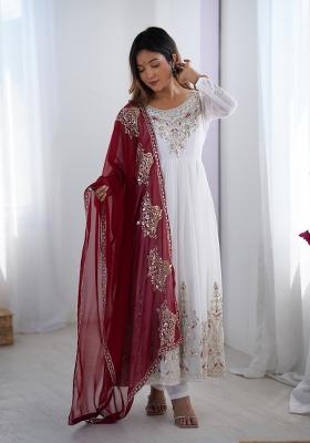 White Embroidered Georgette Kurta Set