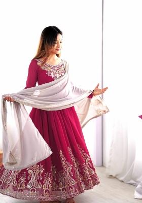 Pink Embroidered Georgette Kurta Set