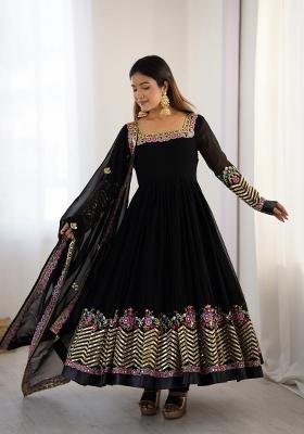 Black Embroidered Georgette Kurta Set