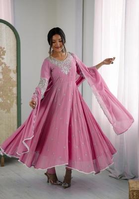 Light Pink Embroidered Georgette Kurta Set