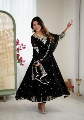 Black Embroidered Georgette Kurta Set