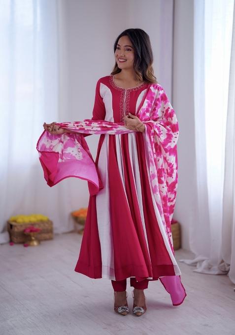Pink Embroidered Georgette Kurta Set