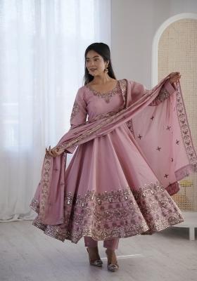 Light Pink Embroidered Silk Blend Kurta Set