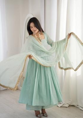 Light Green Embroidered Georgette Kurta Set