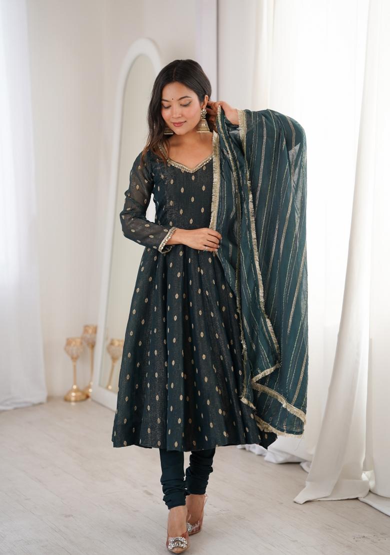 Black Embroidered Silk Blend Kurta Set - Indya