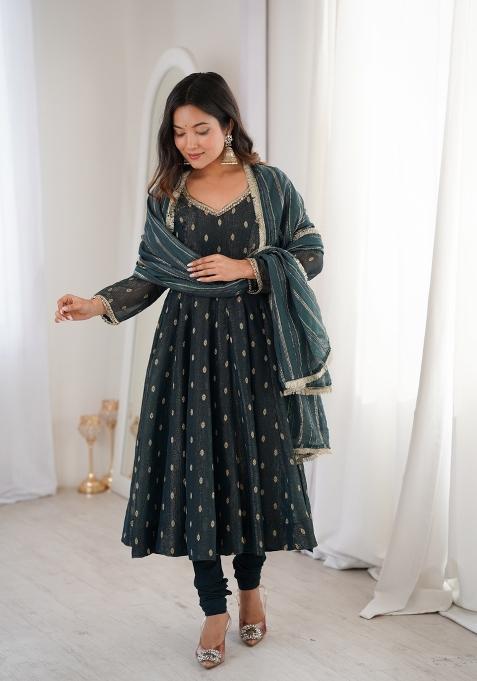 Black Embroidered Silk Kurta Set