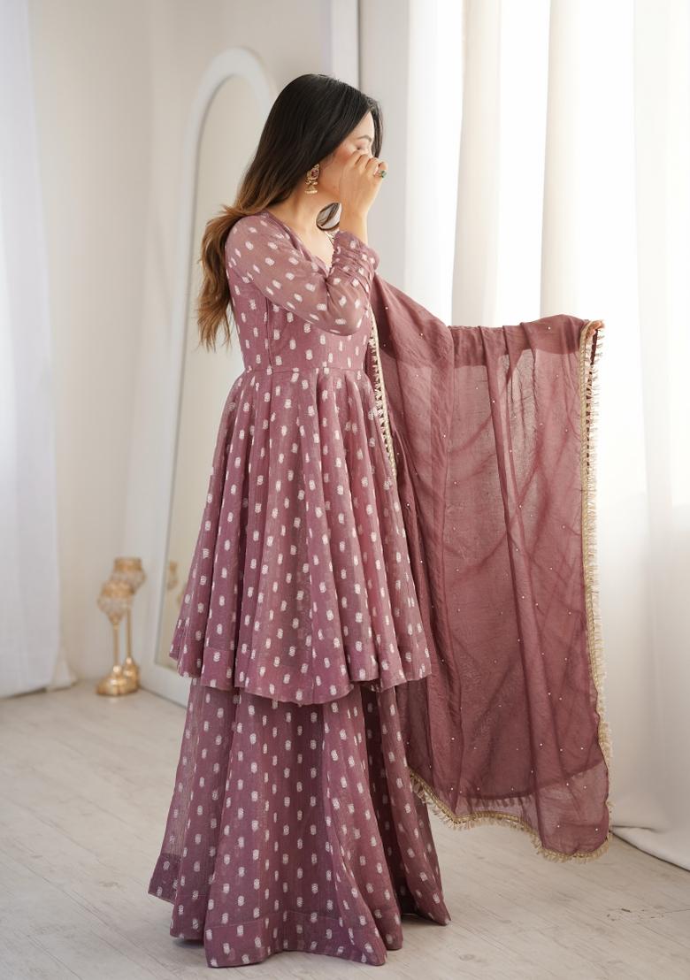 Light Purple Embroidered Silk Blend Kurta Set - Indya