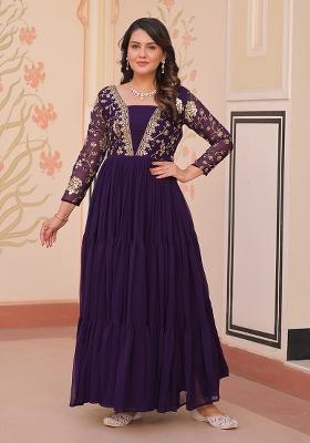 Purple Embroidered Georgette Kurta