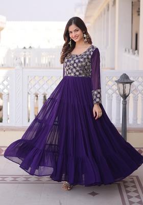 Purple Embroidered Georgette Kurta