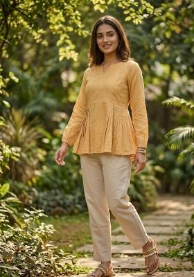 Yellow Embroidered Cotton Kurta Set