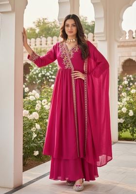 Pink Embroidered Silk Blend Anarkali Set
