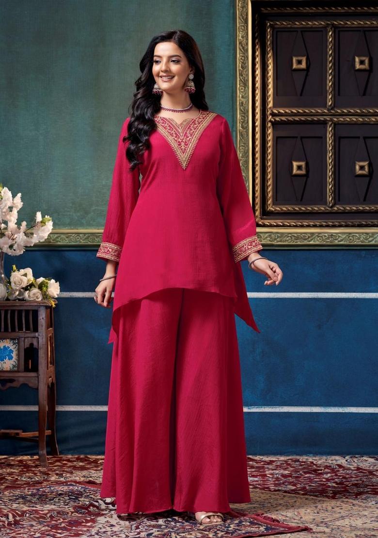 Pink Coading Work Chinon Salwar Kameez - Indya