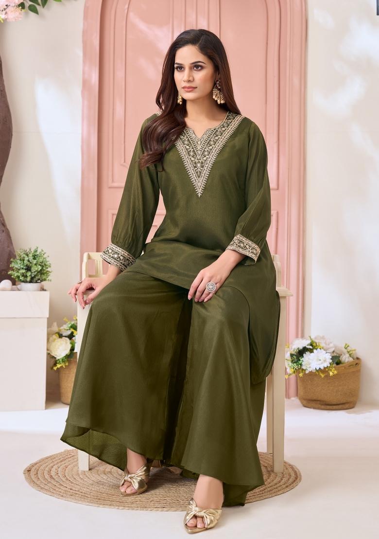 Mehendi Coading Work Chinon Salwar Kameez - Indya