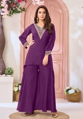 Purple Coading Work Chinon Salwar Kameez