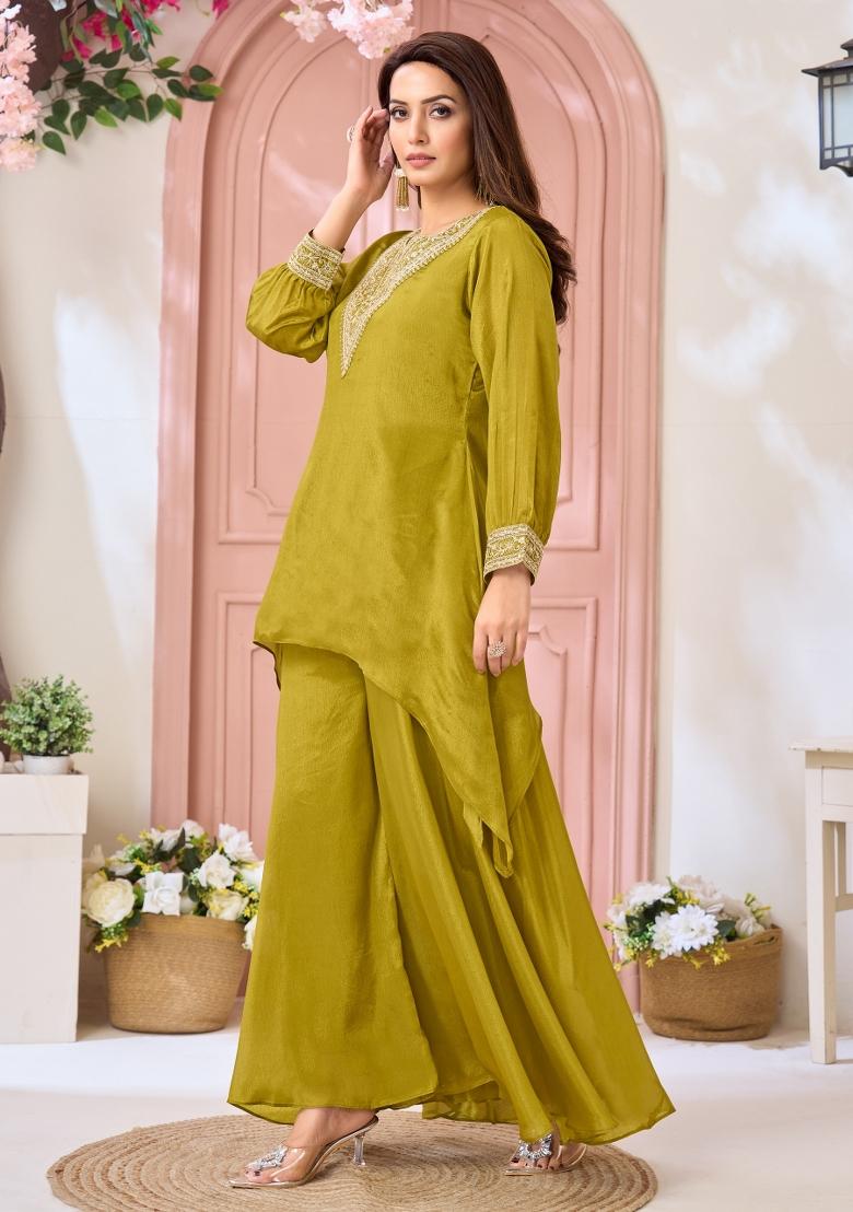 Parrot Coading Work Chinon Salwar Kameez - Indya