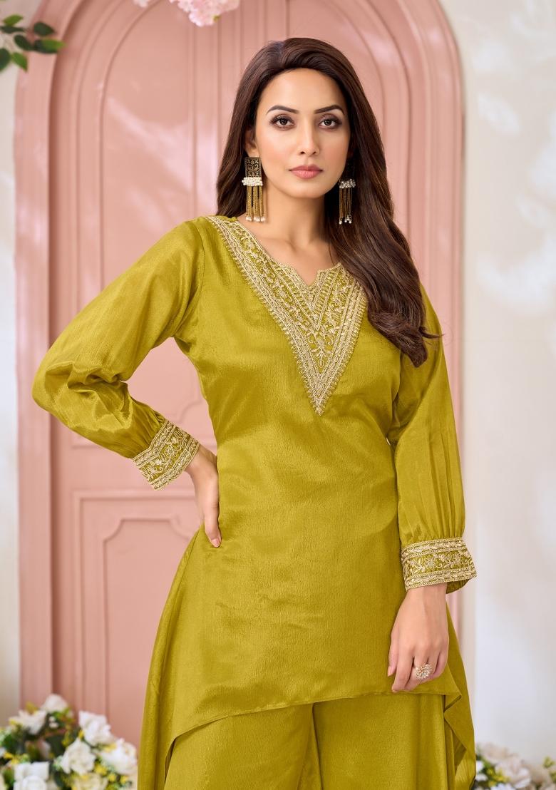Parrot Coading Work Chinon Salwar Kameez - Indya