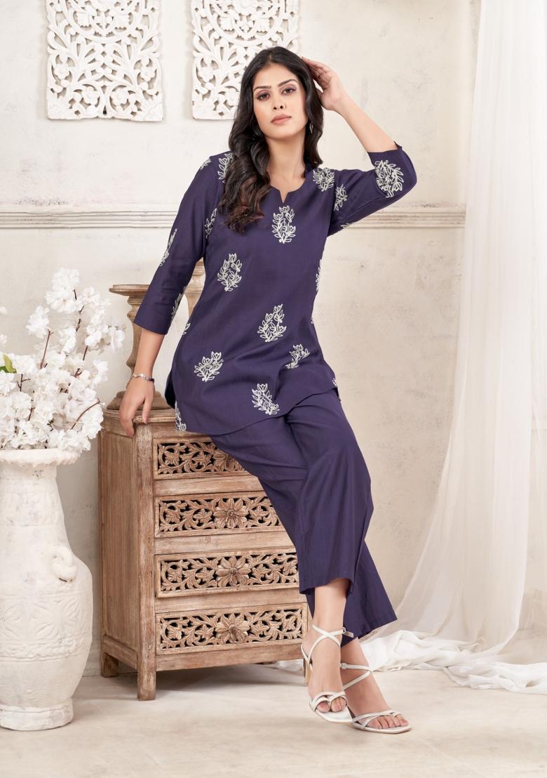 Blue Dori Work Cotton Co-Ords Set - Indya