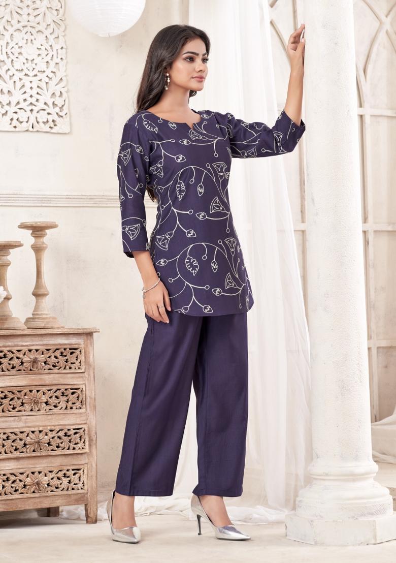 Blue Dori Work Cotton Co-Ords Set - Indya
