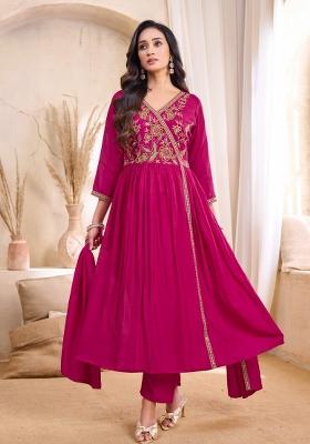 Pink Embroidered Silk Blend Anarkali Set
