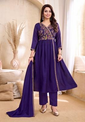 Purple Embroidered Silk Blend Anarkali Set