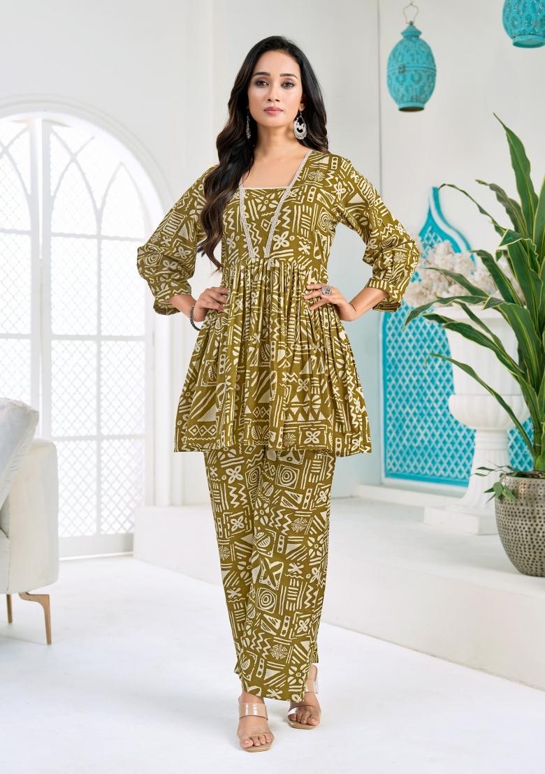 Yellow Printed Silk Co-Ords Set - Indya