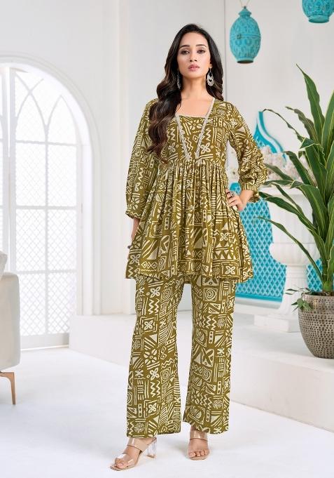 Yellow Printed Silk Co-Ords Set