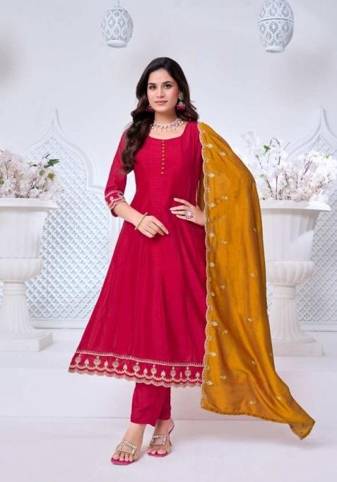 Pink Embroidered Silk Anarkali Set