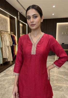 Pink Embroidered Silk Co-Ords Set