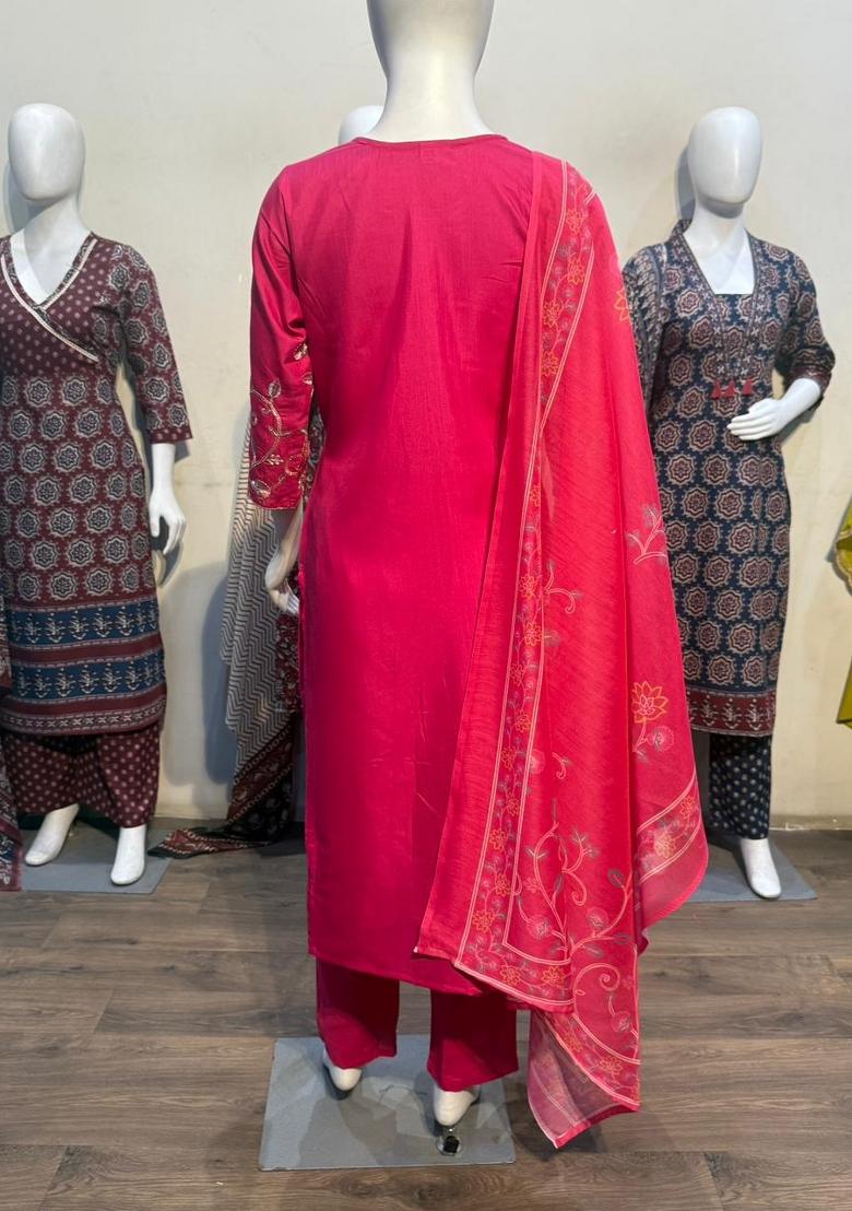 Pink Embroidered Cotton Salwar Kameez - Indya