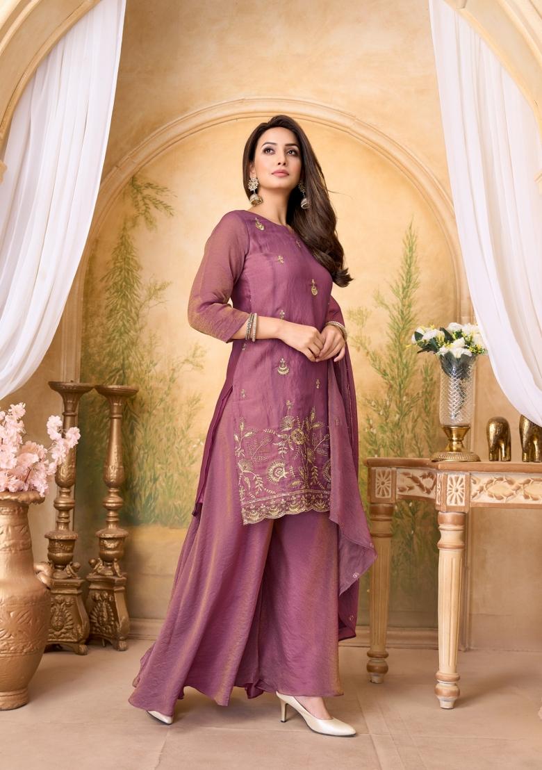 Light Purple Coading Work Silk Blend Salwar Kameez - Indya