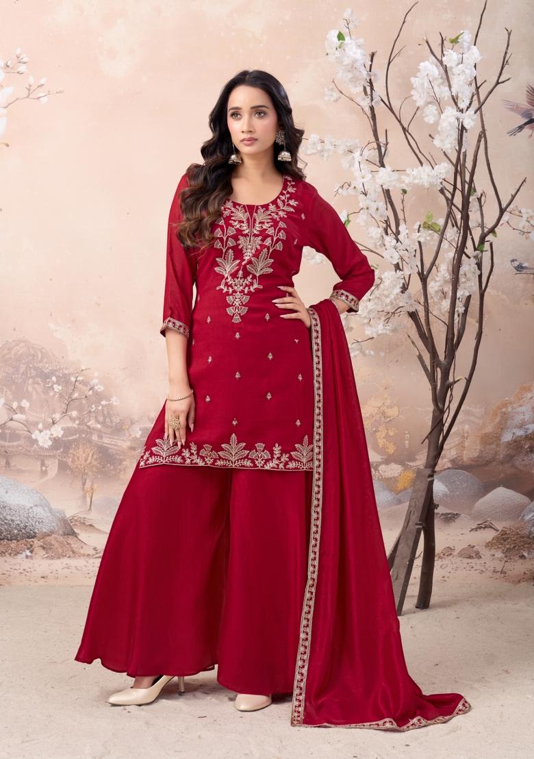 Pink Coading Work Silk Blend Salwar Kameez - Indya