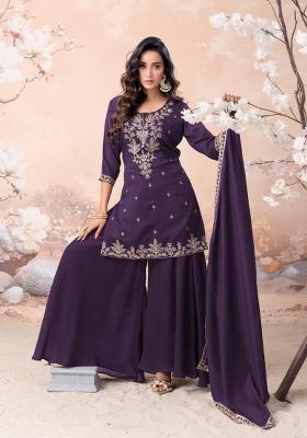 Purple Coading Work Silk Blend Salwar Kameez
