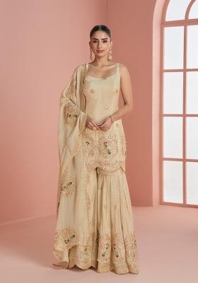 Beige Silk Blend Kurta Set
