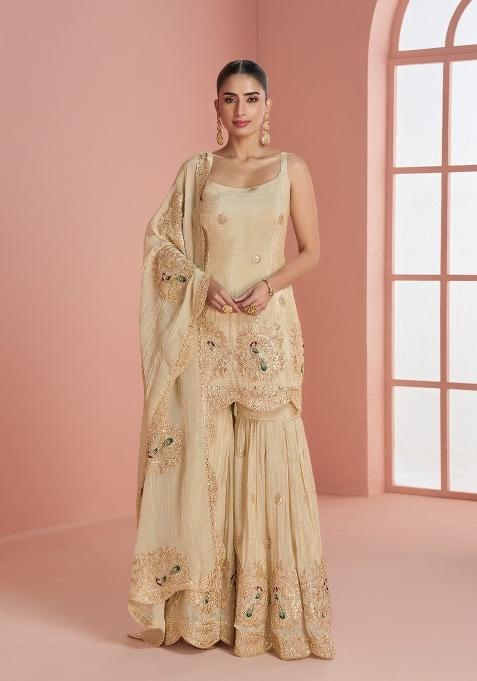 Beige  Silk Kurta Set