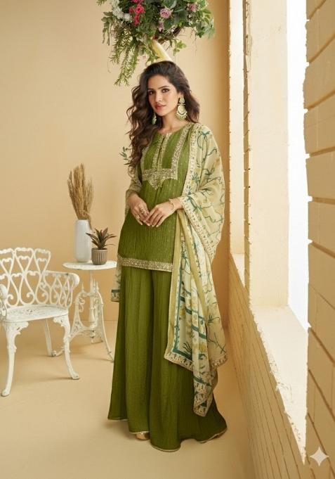 Green Embroidered Silk Kurta Set