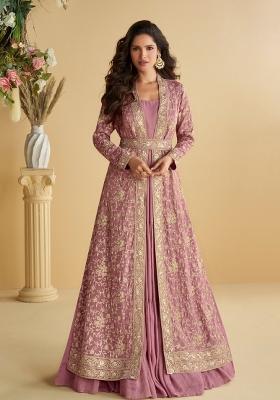 Pink Embroidered Silk Blend Anarkali Set