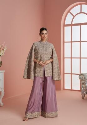Lavender Embroidered Silk Blend Kurta Set