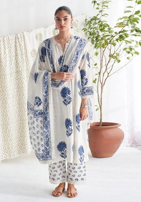 White Embroidered Silk Kurta Set