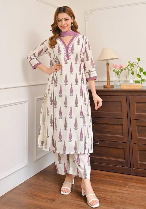 Purple Embroidered Silk Kurta Set