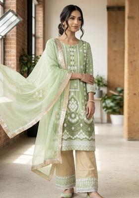 Pista Embroidered Silk Blend Kurta Set