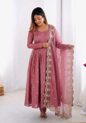 Peach Embroidered Silk Blend Kurta Set