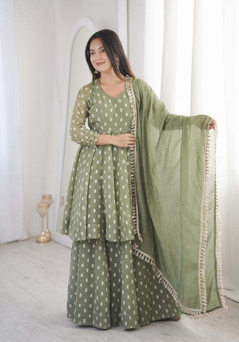 Parrot Embroidered Silk Kurta Set