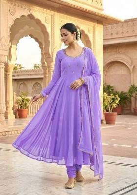 Lavender Mirror Work Georgette Kurta Set