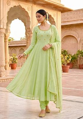 Light Green Mirror Work Georgette Kurta Set