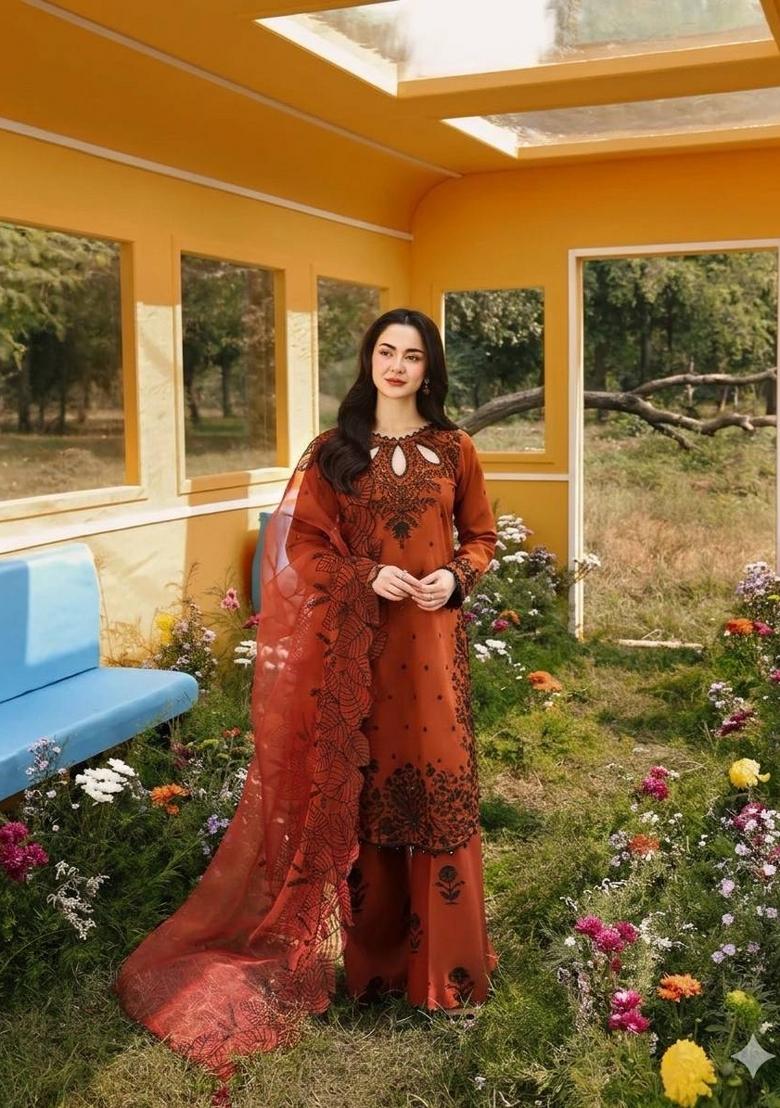 Orange Embroidered Silk Blend Kurta Set - Indya