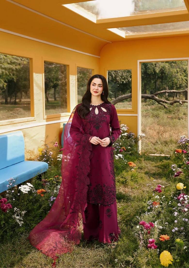 Wine Embroidered Silk Blend Kurta Set - Indya