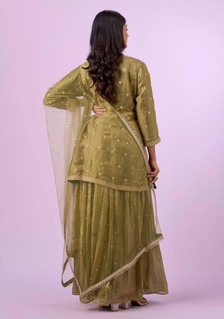 Light Green Embroidered Silk Blend Kurta Set - Indya