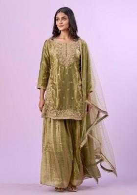 Light Green Embroidered Silk Blend Kurta Set