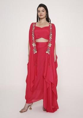 Raspberry Red Embroidered Viscose Kurta Set